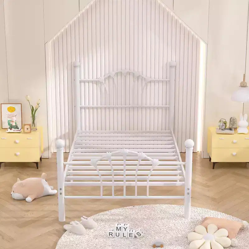 Cadre de lit double VECELO avec tête de lit et pied de lit, cadre de lit plateforme moderne en métal blanc/rose/noir