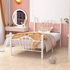 Cadre de lit double VECELO avec tête de lit et pied de lit, cadre de lit plateforme moderne en métal blanc/rose/noir