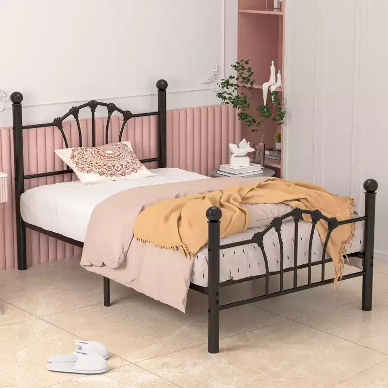 Cadre de lit double VECELO avec tête de lit et pied de lit, cadre de lit plateforme moderne en métal blanc/rose/noir