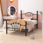 Cadre de lit double VECELO avec tête de lit et pied de lit, cadre de lit plateforme moderne en métal blanc/rose/noir