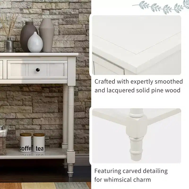 Table console rustique Whisen au design traditionnel avec deux tiroirs et une étagère inférieure