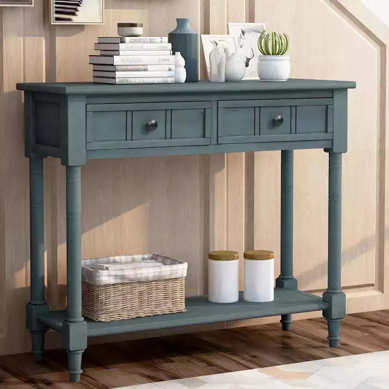 Table console rustique Whisen au design traditionnel avec deux tiroirs et une étagère inférieure