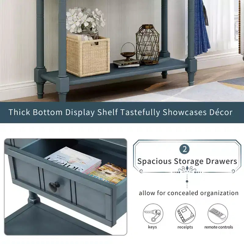 Table console rustique Whisen au design traditionnel avec deux tiroirs et une étagère inférieure