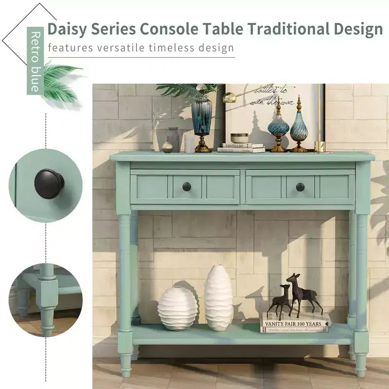 Table console rustique Whisen au design traditionnel avec deux tiroirs et une étagère inférieure