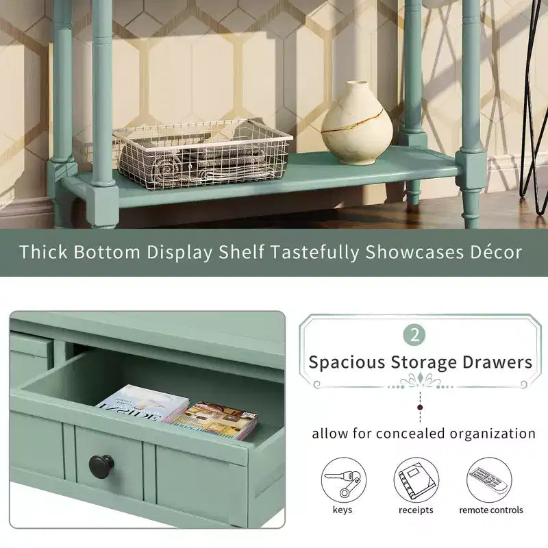 Table console rustique Whisen au design traditionnel avec deux tiroirs et une étagère inférieure