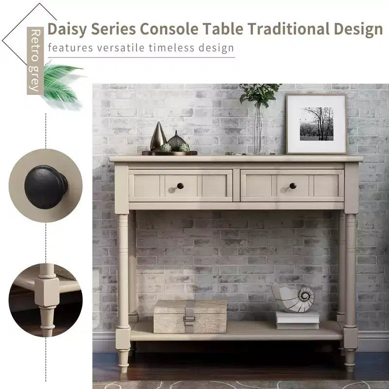 Table console rustique Whisen au design traditionnel avec deux tiroirs et une étagère inférieure