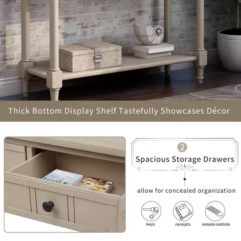 Table console rustique Whisen au design traditionnel avec deux tiroirs et une étagère inférieure