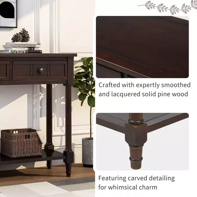 Table console rustique Whisen au design traditionnel avec deux tiroirs et une étagère inférieure