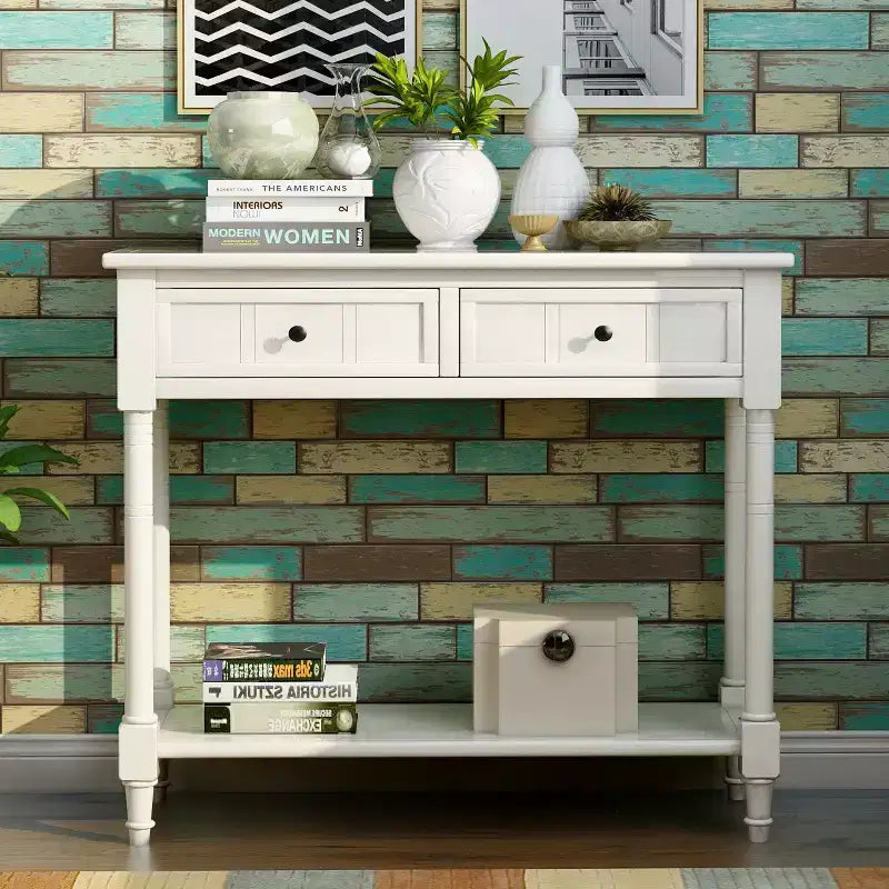 Table console rustique Whisen au design traditionnel avec deux tiroirs et une étagère inférieure