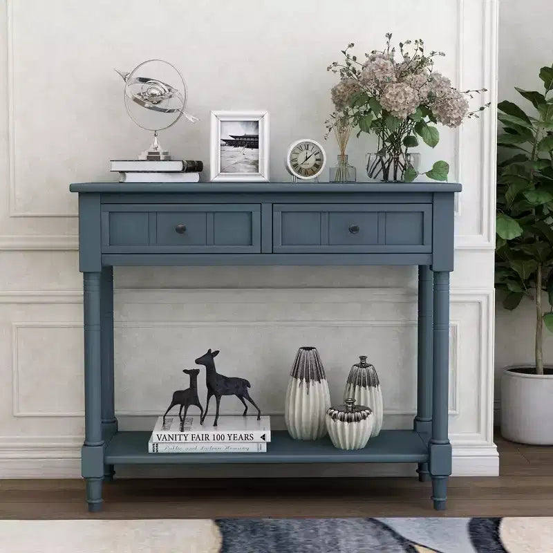 Table console rustique Whisen au design traditionnel avec deux tiroirs et une étagère inférieure