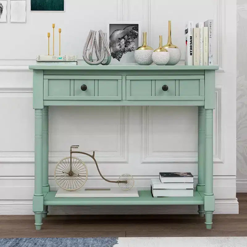 Table console rustique Whisen au design traditionnel avec deux tiroirs et une étagère inférieure