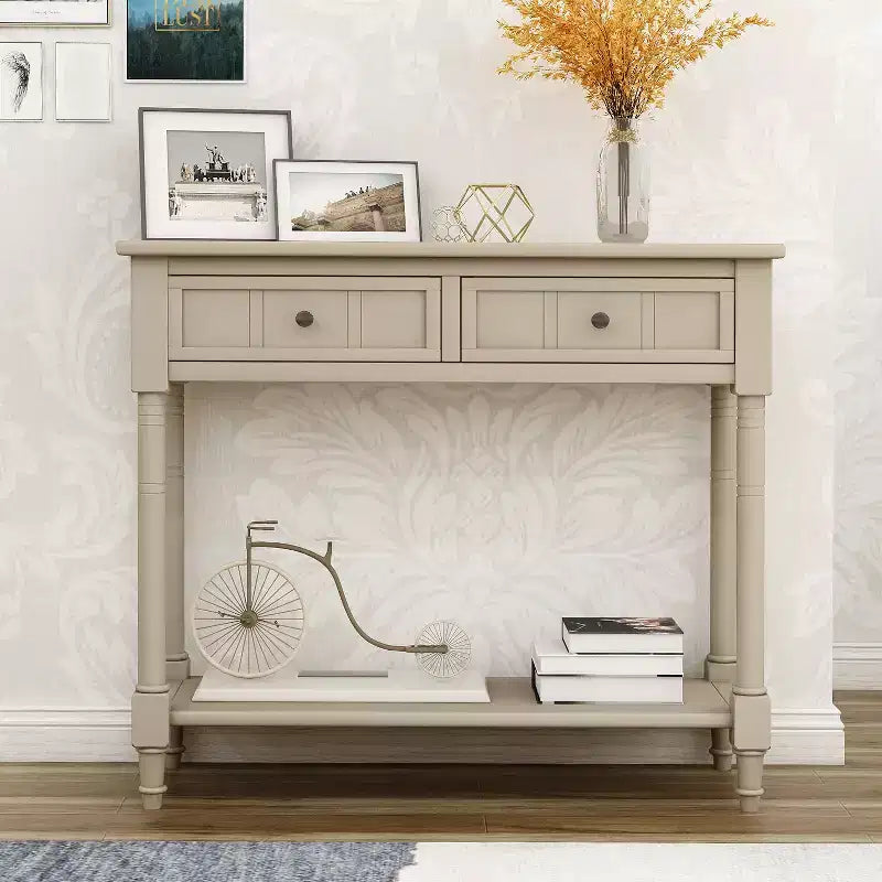 Table console rustique Whisen au design traditionnel avec deux tiroirs et une étagère inférieure