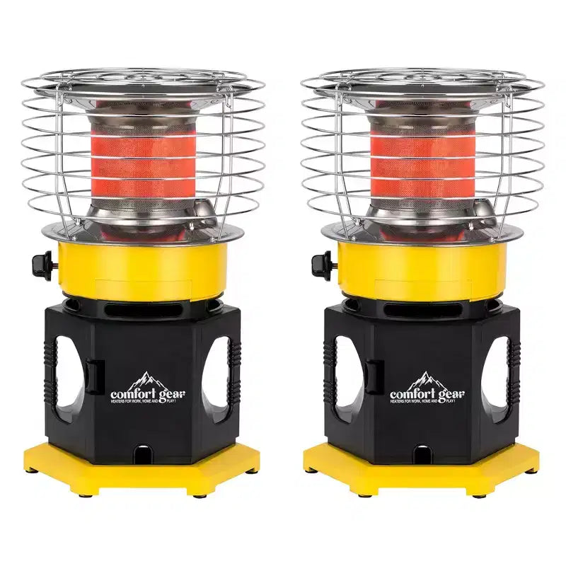 Comfort Gear 2 Pack 360 Degree Propane Space Heater, 13,500 to 18,000 BTU Indoor/Outdoor Portable Radiator for 450 Square Feet, Yellow/Black