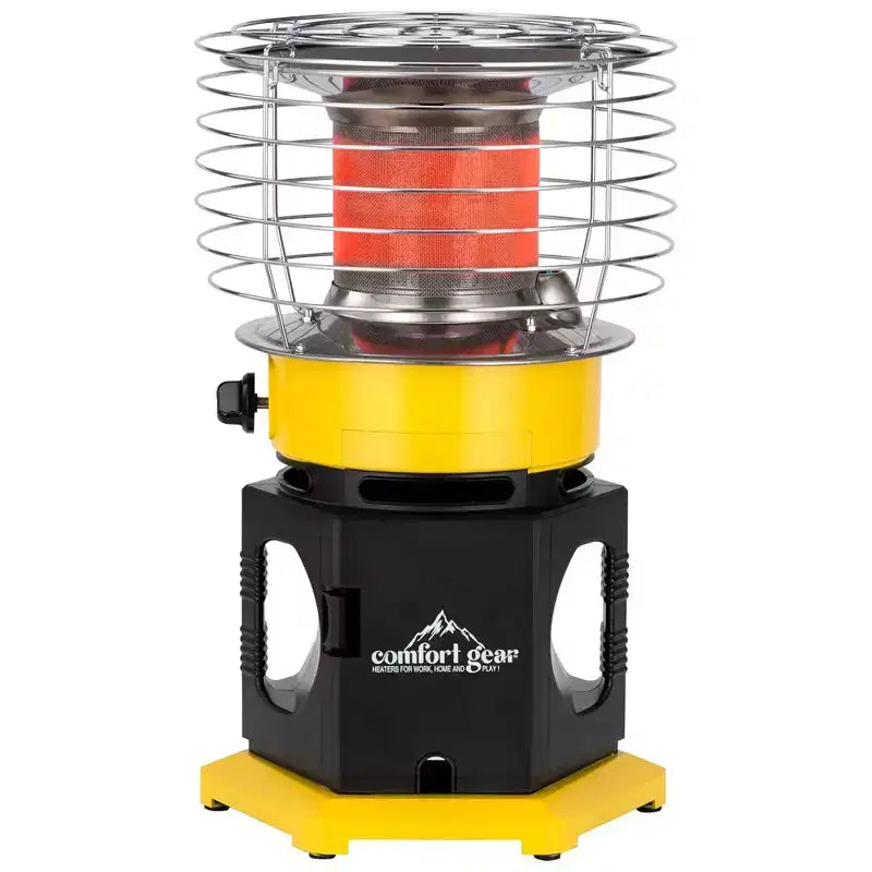 Radiateur d'espace au propane Comfort Gear, lot de 2, rotatif à 360 degrés, 13 500 à 18 000 BTU, radiateur portatif intérieur/extérieur pour 450 pieds carrés, jaune/noir