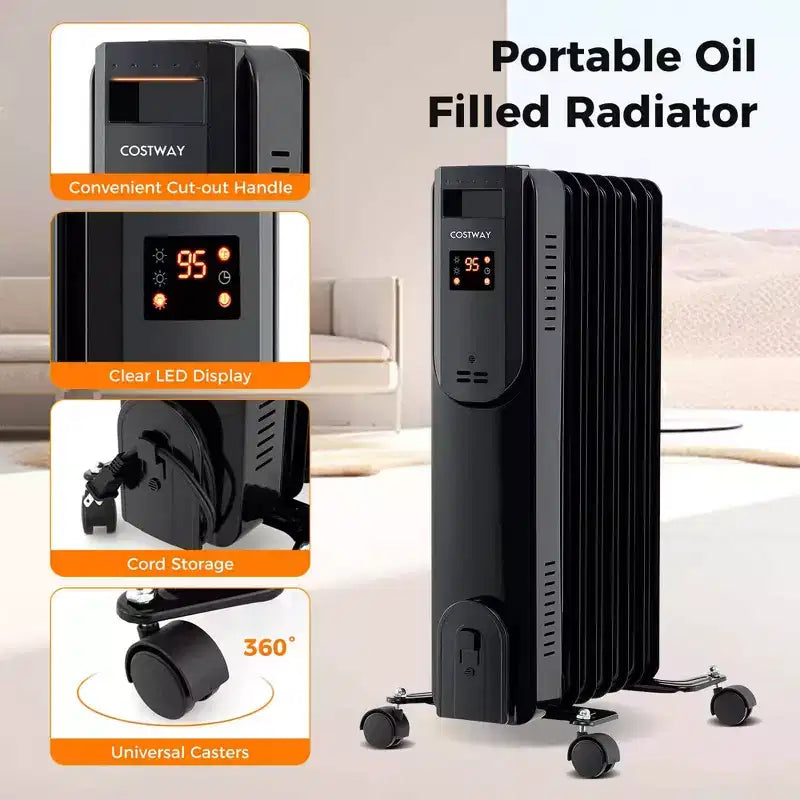 Radiateur à bain d'huile Costway avec thermostat réglable, télécommande, protection contre la surchauffe et basculement