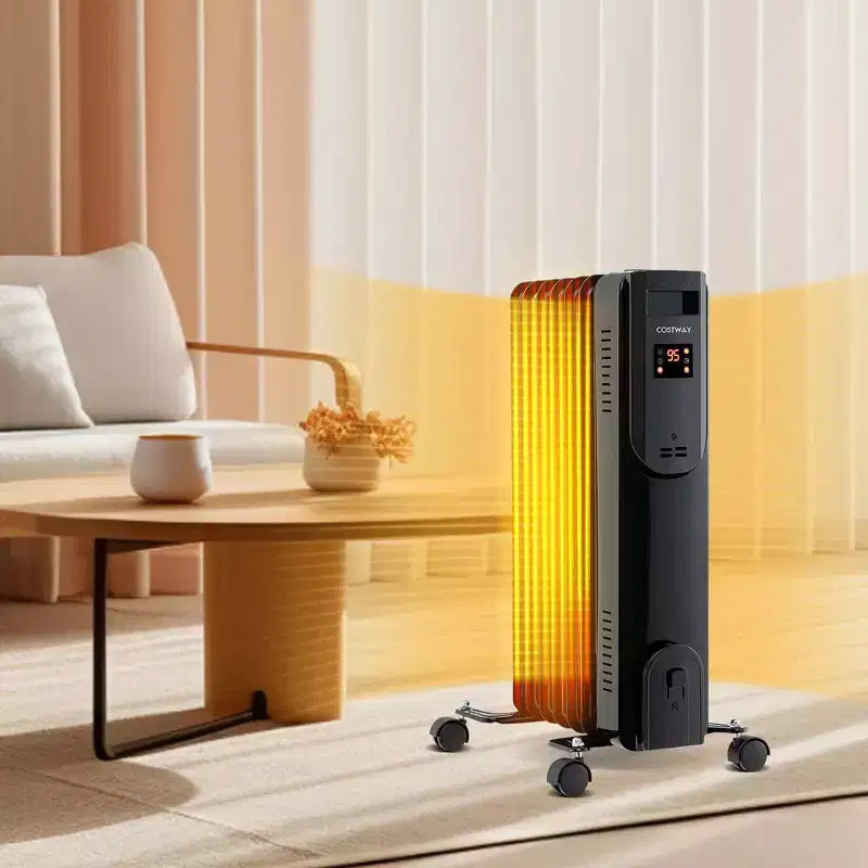 Radiateur à bain d'huile Costway avec thermostat réglable, télécommande, protection contre la surchauffe et basculement