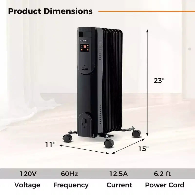 Radiateur à bain d'huile Costway avec thermostat réglable, télécommande, protection contre la surchauffe et basculement