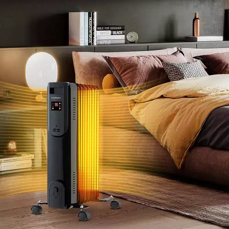 Radiateur à bain d'huile Costway avec thermostat réglable, télécommande, protection contre la surchauffe et basculement