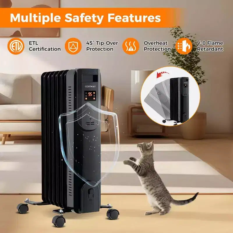 Radiateur à bain d'huile Costway avec thermostat réglable, télécommande, protection contre la surchauffe et basculement
