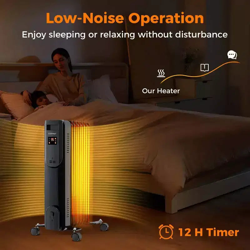 Radiateur à bain d'huile Costway avec thermostat réglable, télécommande, protection contre la surchauffe et basculement