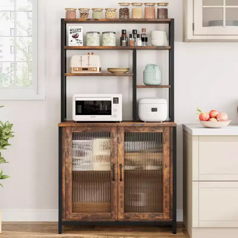 Étagère de Boulangerie avec Armoire 5 Niveaux Support pour Micro-ondes 63.78 Étagère de Rangement pour Micro-ondes avec Porte Étagère de Rangement Utilitaire de Cuisine Vintage