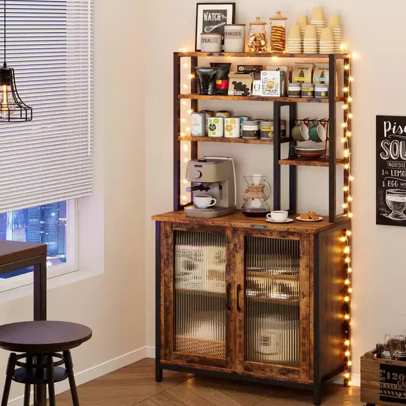 Étagère de Boulangerie avec Armoire 5 Niveaux Support pour Micro-ondes 63.78 Étagère de Rangement pour Micro-ondes avec Porte Étagère de Rangement Utilitaire de Cuisine Vintage