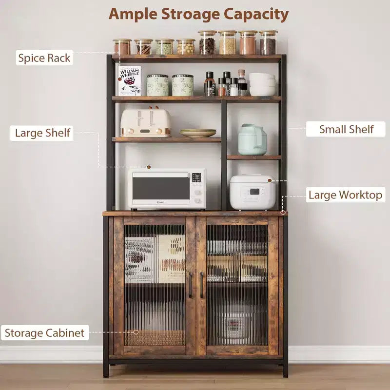 Étagère de Boulangerie avec Armoire 5 Niveaux Support pour Micro-ondes 63.78 Étagère de Rangement pour Micro-ondes avec Porte Étagère de Rangement Utilitaire de Cuisine Vintage