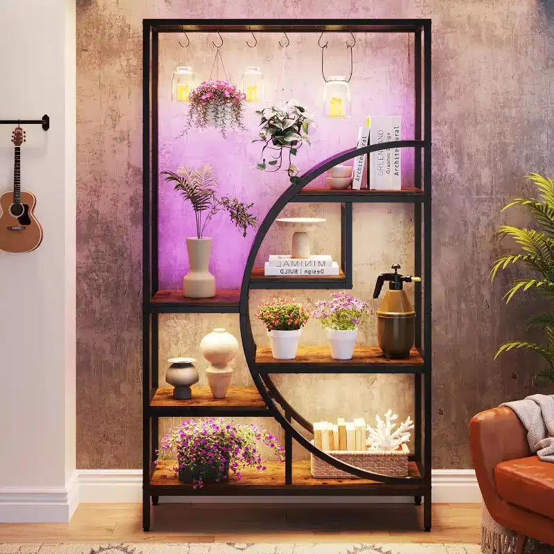 Étagère décorative demi-lune à 7 niveaux avec 6 crochets de suspension