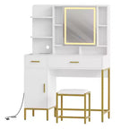 Makeup Vanity Desk, Adult Dressing Table, Vanity Desk with Lights in 3 Colors, Charging Station, Drawers, for Bathroom, Bedroom, White