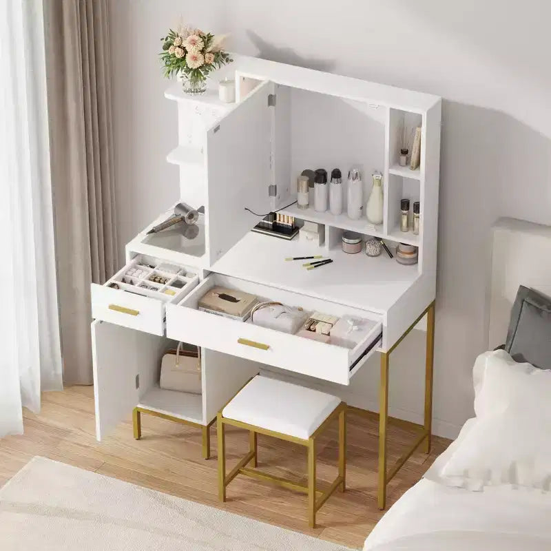 Coiffeuse, commode adulte, coiffeuse avec lumières en 3 couleurs, station de charge, tiroirs, pour salle de bain, chambre à coucher, blanc