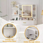 Coiffeuse, commode adulte, coiffeuse avec lumières en 3 couleurs, station de charge, tiroirs, pour salle de bain, chambre à coucher, blanc