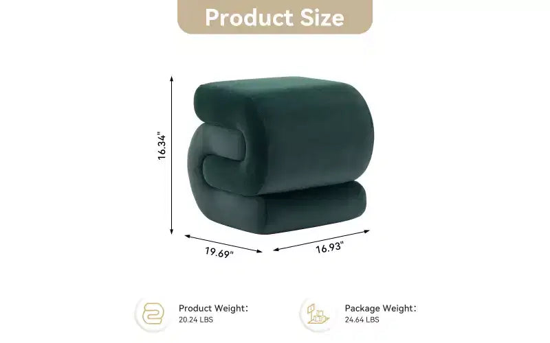 GDFStudio Mina Pouf en velours et bois en forme de S, 20W