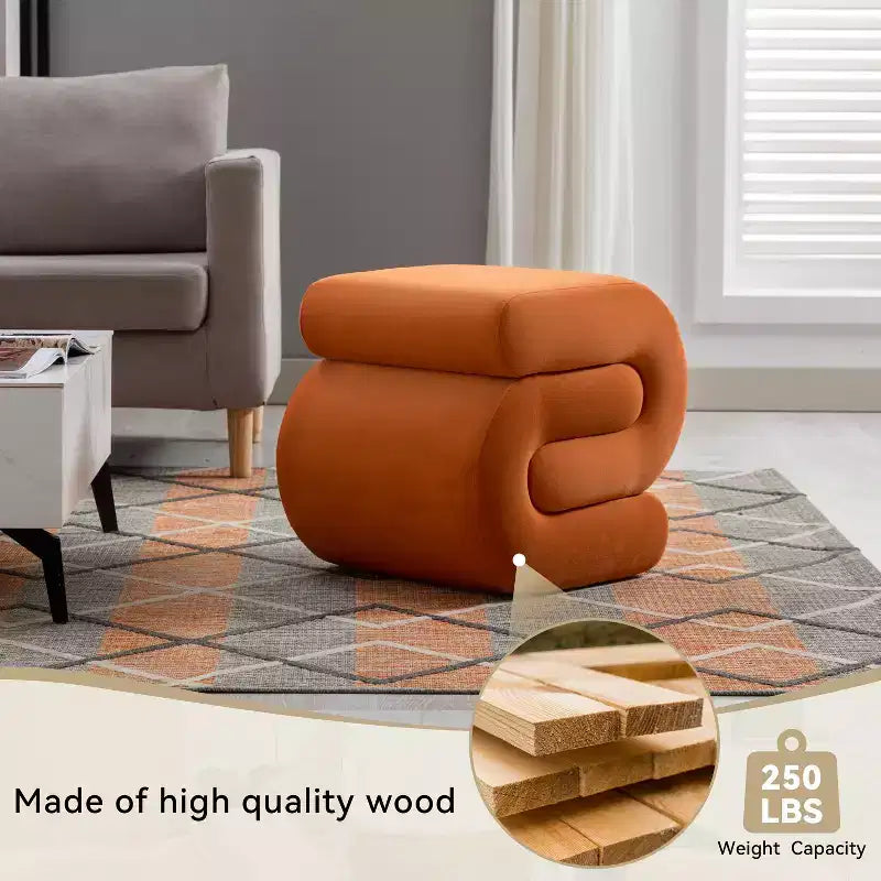 GDFStudio Mina Pouf en velours et bois en forme de S, 20W