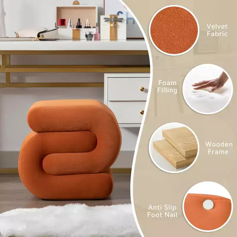 GDFStudio Mina Pouf en velours et bois en forme de S, 20W