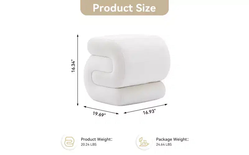 GDFStudio Mina Pouf en velours et bois en forme de S, 20W