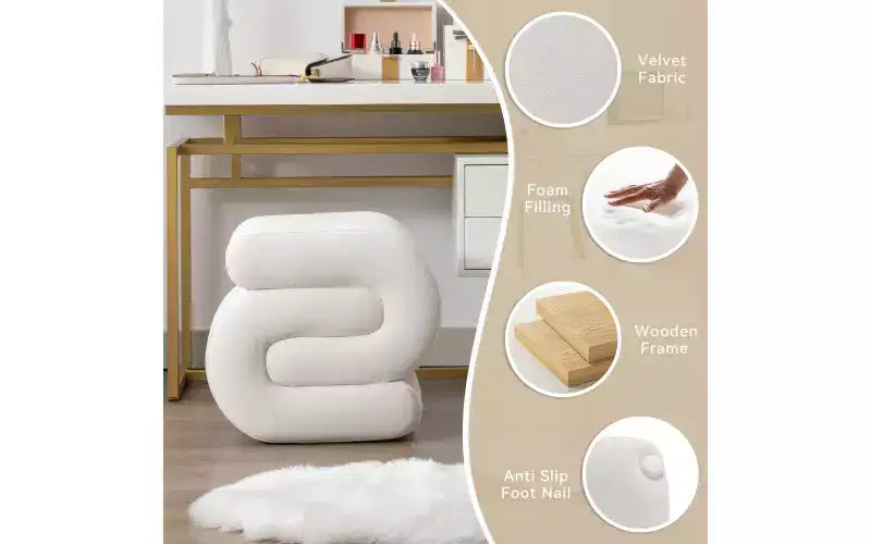 GDFStudio Mina Pouf en velours et bois en forme de S, 20W