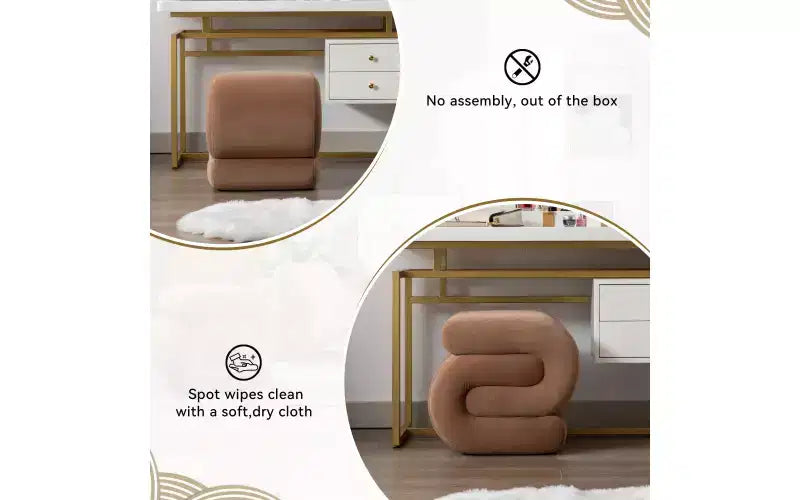 GDFStudio Mina Pouf en velours et bois en forme de S, 20W