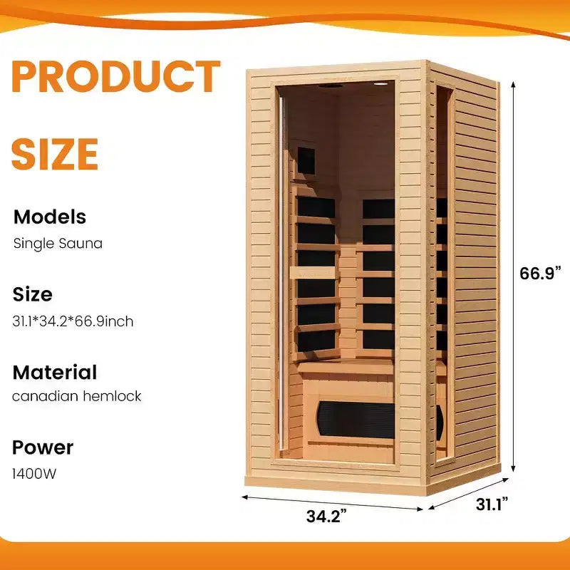 Sauna infrarouge 1/2 personne EROMMY avec tube chauffant à préchauffage de 10 minutes et plaque en carbone - Mini