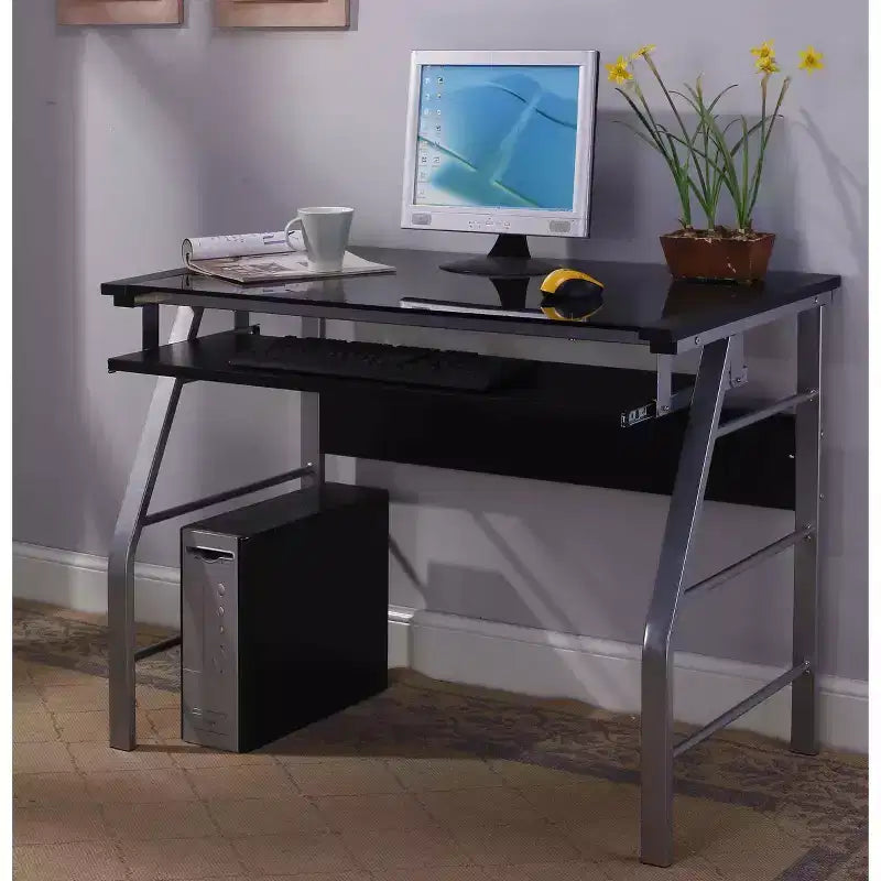 King's Brand Metal and Glass Top Home Office Computer Desk/Table