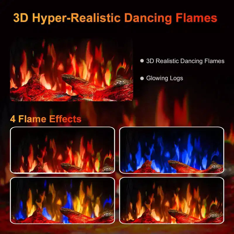 Cheminée électrique R.W.FLAME 17 pouces avec télécommande, design cathédrale, flammes, luminosité et chauffage réglables, et protection contre la surchauffe