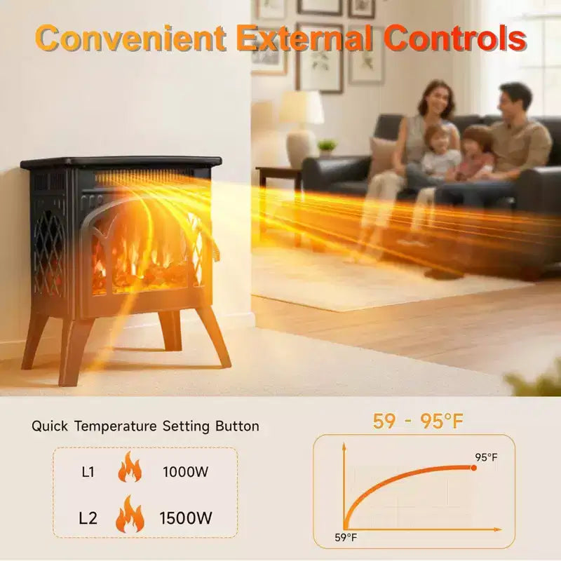 Cheminée électrique R.W.FLAME 17 pouces avec télécommande, design cathédrale, flammes, luminosité et chauffage réglables, et protection contre la surchauffe
