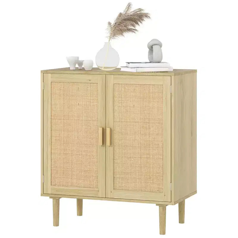 Bahut bohème HOMCOM, meuble de rangement avec portes en rotin, meuble bar à café avec étagères pour salon, couloir