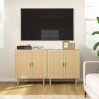 Bahut bohème HOMCOM, meuble de rangement avec portes en rotin, meuble bar à café avec étagères pour salon, couloir