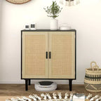 Bahut bohème HOMCOM, meuble de rangement avec portes en rotin, meuble bar à café avec étagères pour salon, couloir