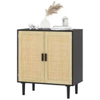 Bahut bohème HOMCOM, meuble de rangement avec portes en rotin, meuble bar à café avec étagères pour salon, couloir
