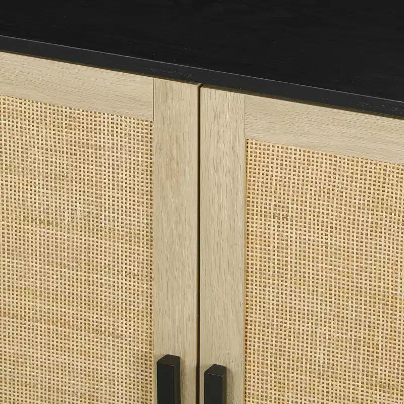 Bahut bohème HOMCOM, meuble de rangement avec portes en rotin, meuble bar à café avec étagères pour salon, couloir