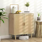 Bahut bohème HOMCOM, meuble de rangement avec portes en rotin, meuble bar à café avec étagères pour salon, couloir