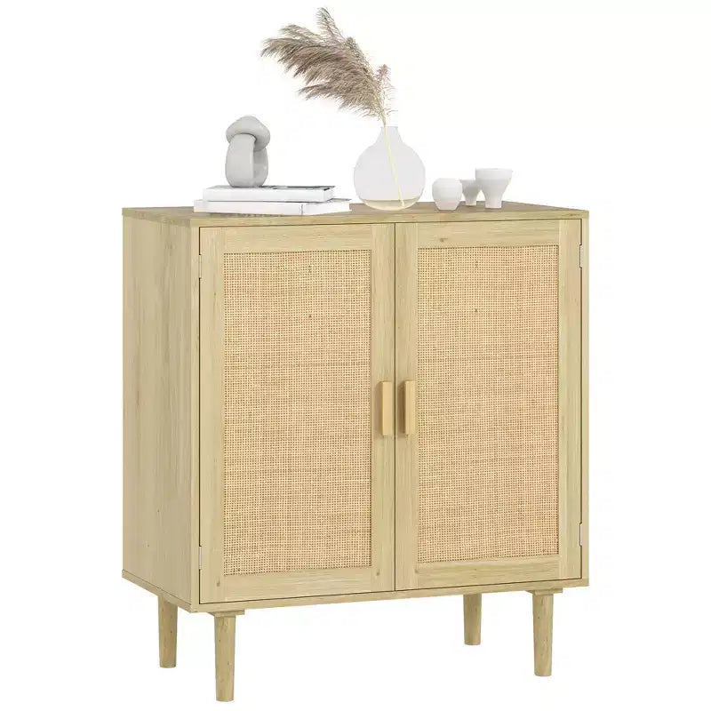 Bahut bohème HOMCOM, meuble de rangement avec portes en rotin, meuble bar à café avec étagères pour salon, couloir