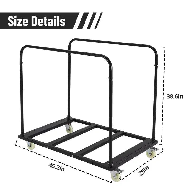 Chariot de table pliant Garvee, chariot de transport robuste de 816 kg avec 5 roulettes pivotantes, chariot de bureau noir pour garage, maison, entrepôt
