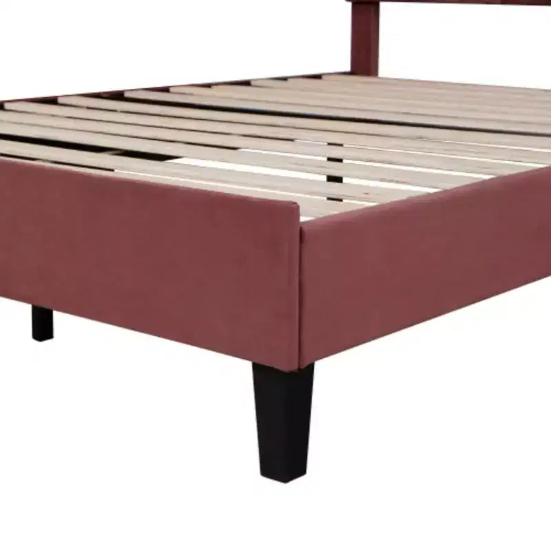 Lit plateforme capitonné Queen Size Rouge Haricot avec tête de lit florale en velours